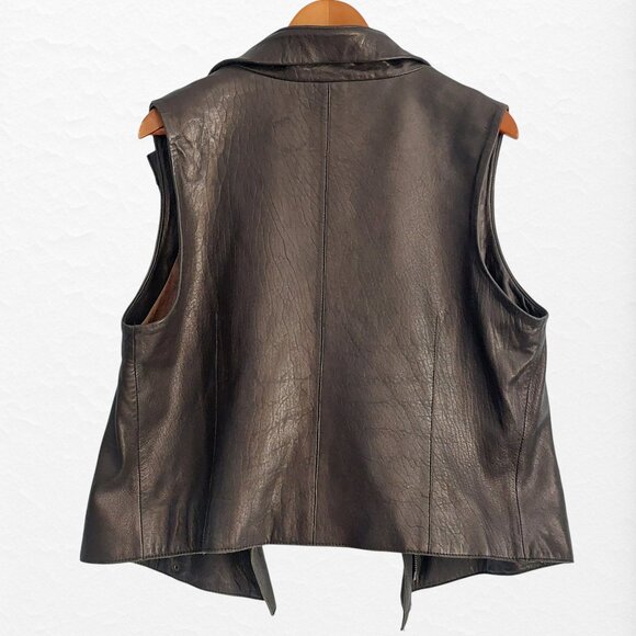 Andrew Marc Black Leather Vest Size Large Edgy Sophisticated Lined Pockets Biker - Picture 6 of 15